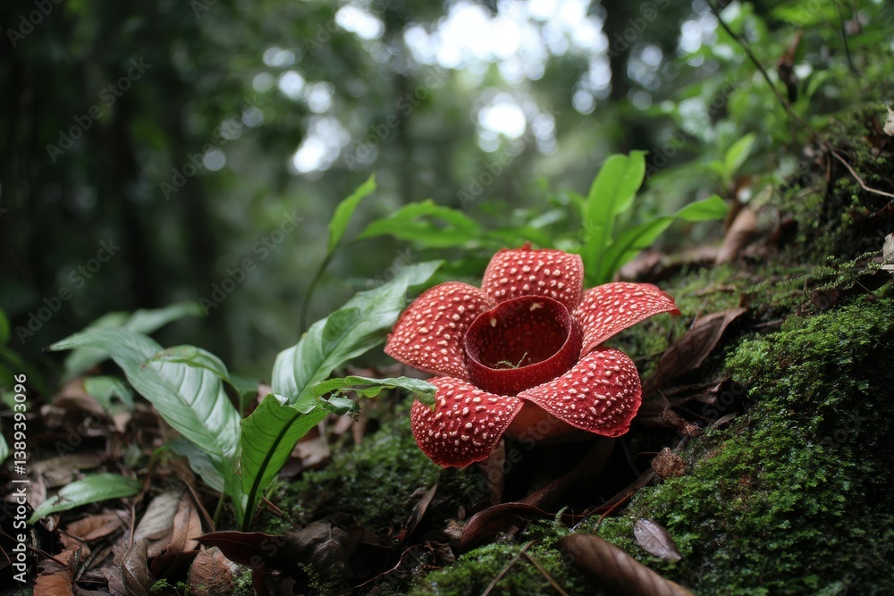 An exotic Rafflesia flower in the dense jungle, surrounded by moss and damp leaves. An exotic Rafflesia flower in the dense jungle, surrounded by moss and damp leaves.
