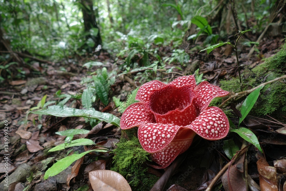An exotic Rafflesia flower in the dense jungle, surrounded by moss and damp leaves. An exotic Rafflesia flower in the dense jungle, surrounded by moss and damp leaves.