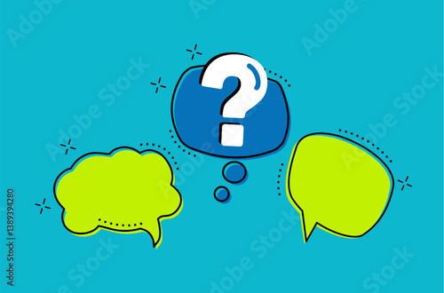 Bubble question marks. And the answers to them. The concept of frequently asked questions. green, white, blue. Online support web page. vector illustration.