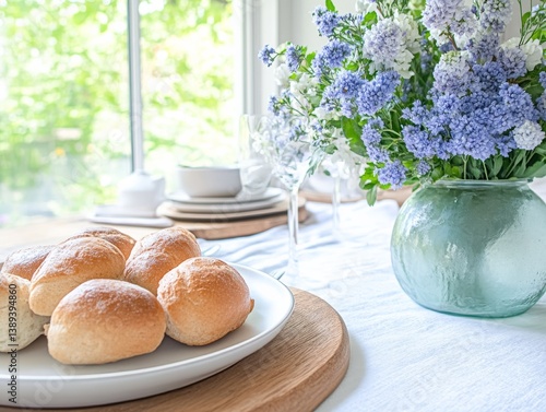 Flower bouquet and decor on the table. Generative AI
