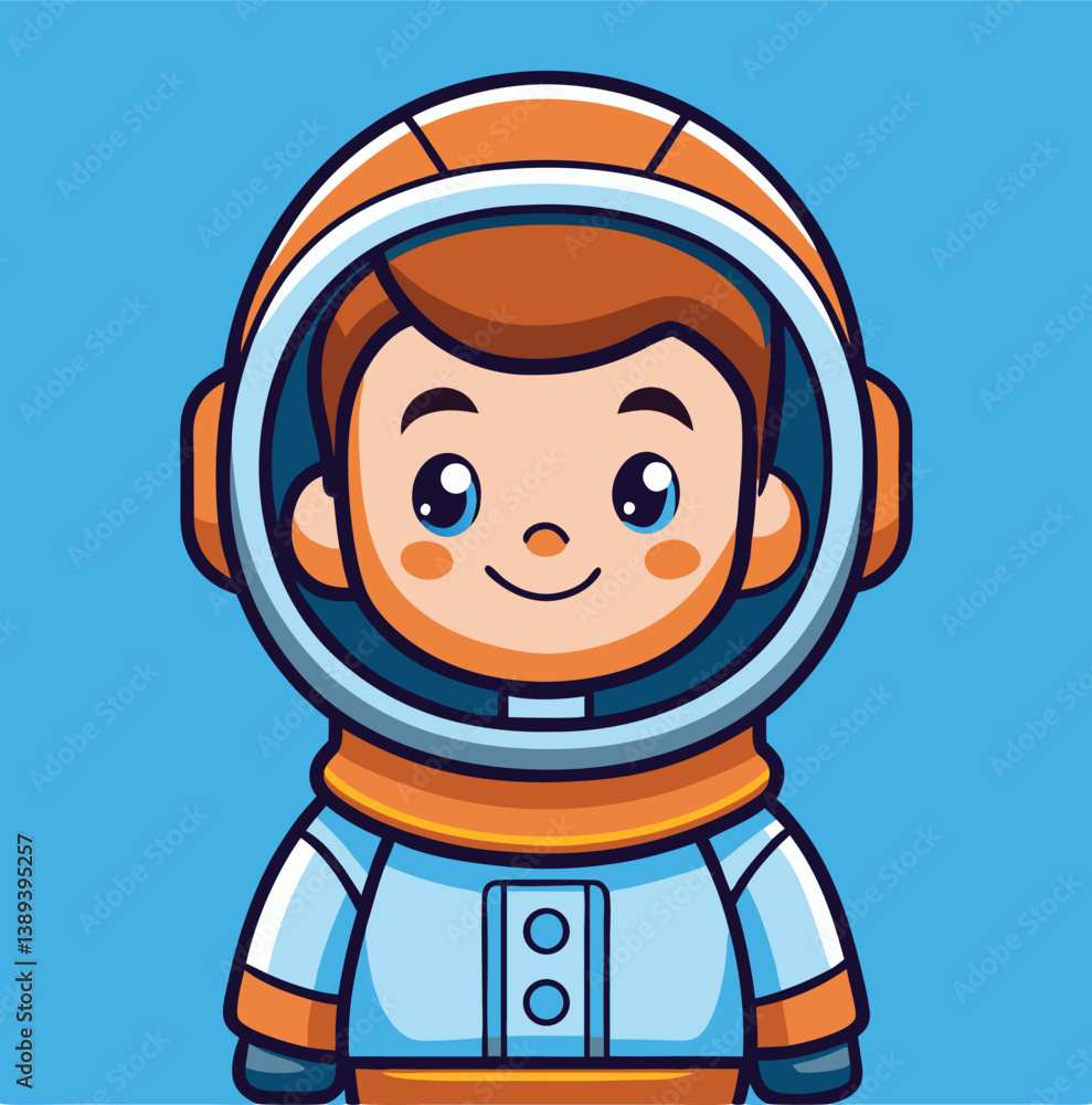 Cute Cartoon Boy Astronaut Smiling In Spacesuit Vector Illustration On Blue Background Cute Cartoon Boy Astronaut Smiling In Spacesuit Vector Illustration On Blue Background