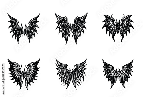 Devilish Demon Wings Vector Collection – A bold pack of demonic wing clipart perfect for edgy fantasy, gothic horror, and supernatural designs.