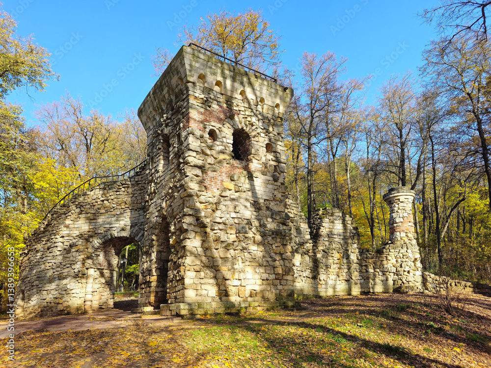 Sunny autumn day in Tsaritsyno park, Moscow.