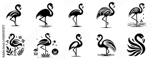 flamingo silhouette vector set