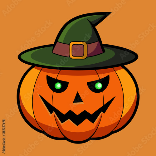 Traditional Halloween Pumpkin with Witch Hat – Classic Jack-o'-Lantern Vector Design