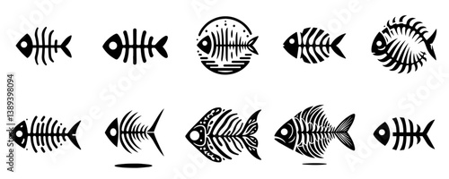 fish bone silhouette vector set