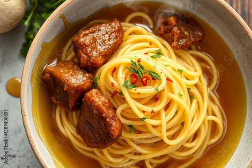 Juicy Linguine with Fried Chicken Liver Top view