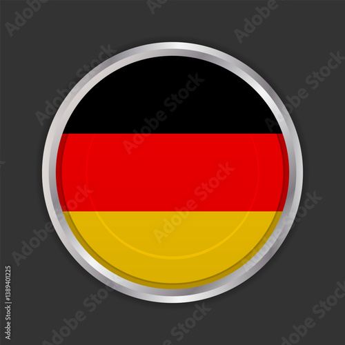 Obraz na płótnie German flag button icon. Circular button design featuring the German flag, bordered by a metallic silver frame. Vector icon, EPS10 w salonie