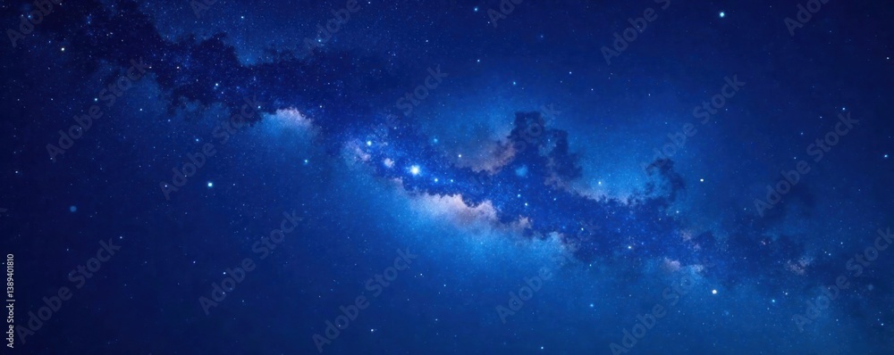 Fototapeta premium Sparkling night sky with stars and galaxy in deep blue background, galaxy, celestial, dark blue