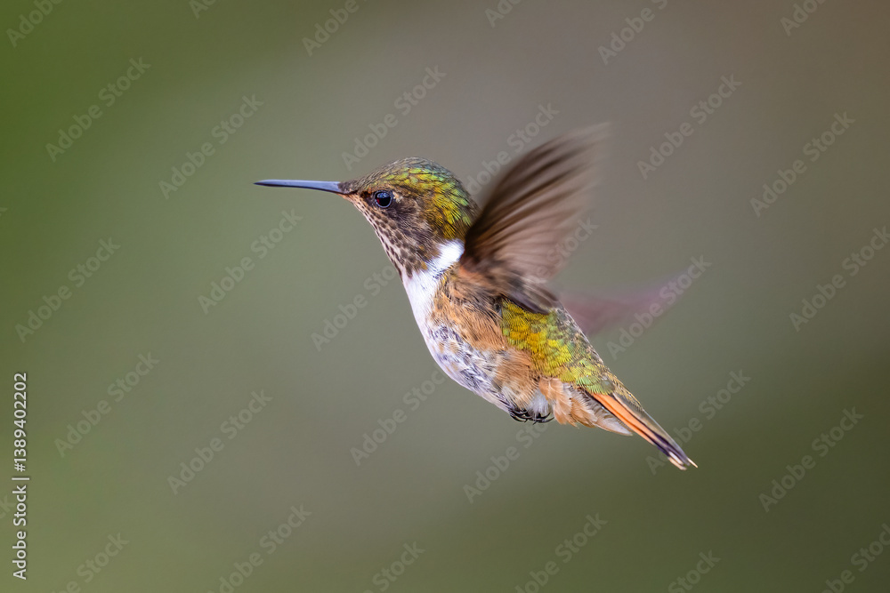Fototapeta premium The volcano hummingbird, Selasphorus flammula is a member of bee hummingbirds