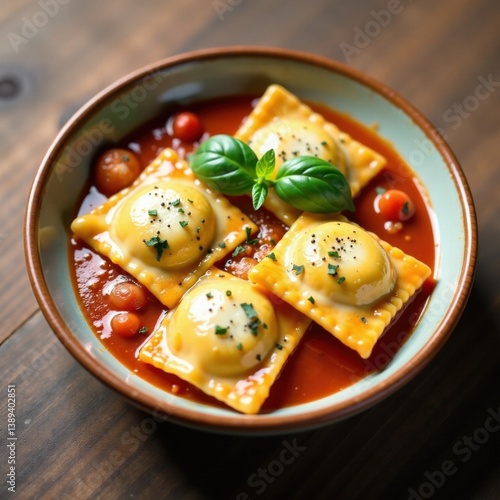 Steamed ravioli with fresh basil and melted mozzarella in a bowl , basil, food, ravioli