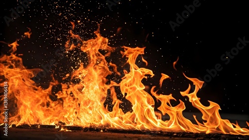 MACRO Shot of Bright Flickering Flames in Darkness – Intense Orange Fire Closeup