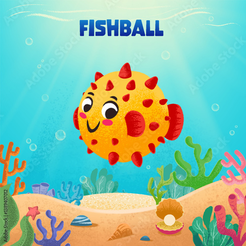 puffer fish cartoon under the sea
