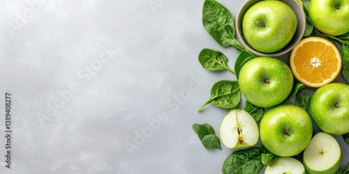 Wallpaper Mural Green Apples Spinach Orange Healthy Food Arrangement Torontodigital.ca