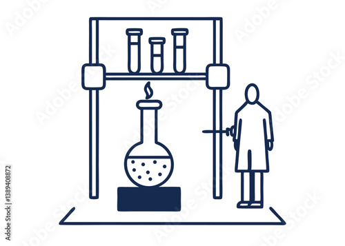 Scientist meticulously conducting experiment with bubbling flask and test tubes in a modern laboratory setting, showcasing research and development progress.