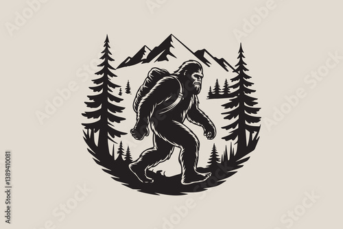 hiking bigfoot BLACK  illustration vector