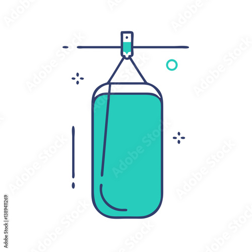 Flat icon of a hanging punching bag, representing boxing training, gym workouts, combat sports, and physical fitness routines
