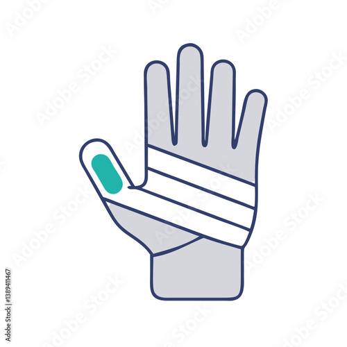 A hand with a bandaged finger representing care for wounds, conveying a sense of healing and protection in a minimalist design, suitable for health and medical contexts.