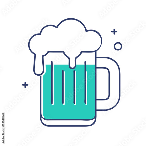 A colorful illustration of a frothy beer mug, representing leisure and celebration, perfect for promotional material related to beverages, bars, and festive occasions.