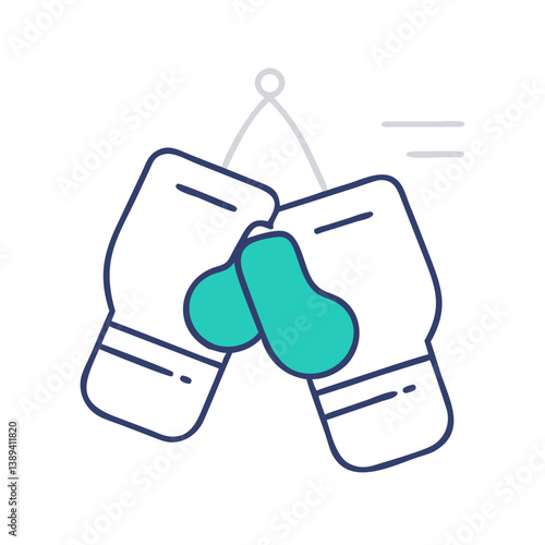 Stylized illustration of boxing gloves swinging, representing the dynamic action and competitiveness of boxing, symbolizing sportsmanship and physical fitness in an engaging design.