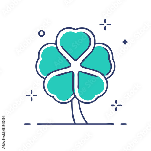 Colorful illustration of a four-leaf clover, symbolizing luck and prosperity, ideal for celebrating good fortune, St. Patrick's Day decorations, or representing positive outcomes and opportunities.