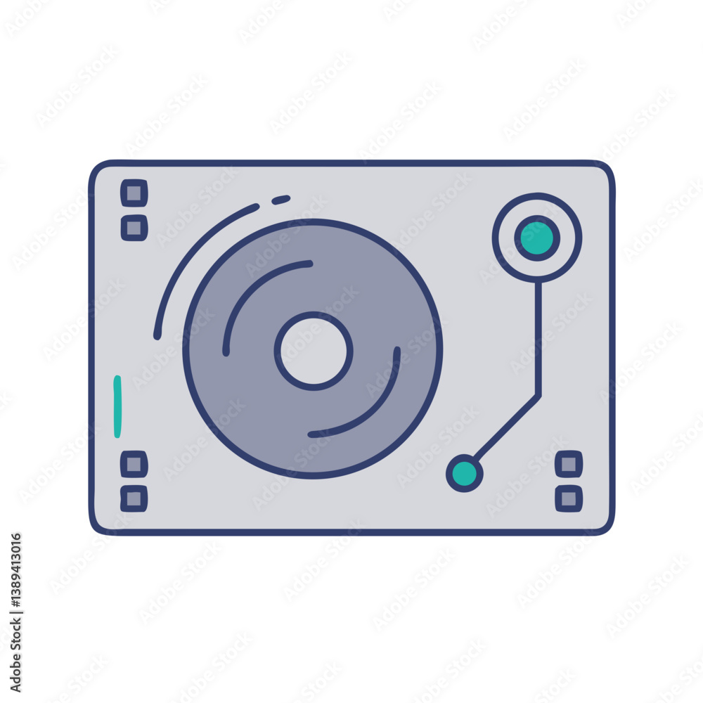 Stylized graphic illustration of a turntable, representing the art of music mixing and DJ culture, perfect for music-related projects, album covers, or promotional materials for events. Stylized graphic illustration of a turntable, representing the art of music mixing and DJ culture, perfect for music-related projects, album covers, or promotional materials for events.