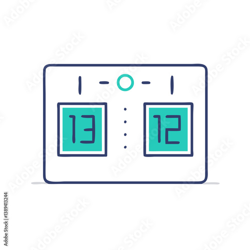 Flat icon of a digital scoreboard with numbers, symbolizing sports match results, game tracking, competition, and team performance monitoring
