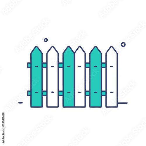 An illustration of a wooden fence in a minimalist style, featuring a color palette of teal and white, representing boundary, security, and rural aesthetics for home design or outdoor projects.