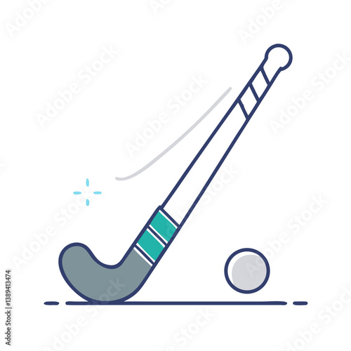 Stylized hockey stick in motion striking a ball, representing the excitement and dynamics of team sports, perfect for sports promotions, event graphics, and athletic branding.