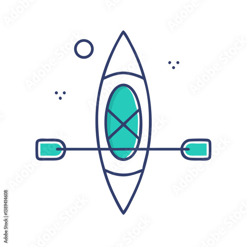 Stylized illustration of a kayak with paddles on water, designed in a modern vector style, showcasing adventure and outdoor activities, perfect for water sports promotions and flyers.
