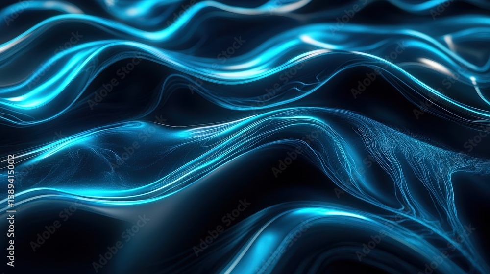 Obraz premium mesmerizing abstract 3D liquid simulation, with glowing waves rippling through a dark void.