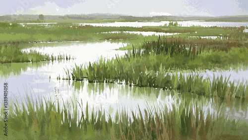 Watercolor wetlands marsh isolated vector illustration svg