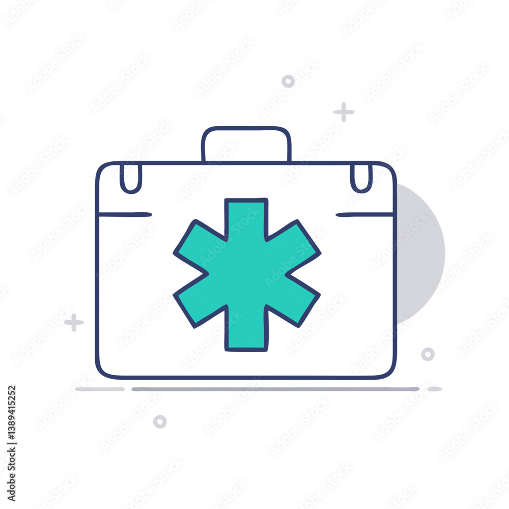 Obraz premium An illustration of a first aid kit with a blue star symbol, representing emergency preparedness and health safety, ideal for medical training or healthcare education materials.