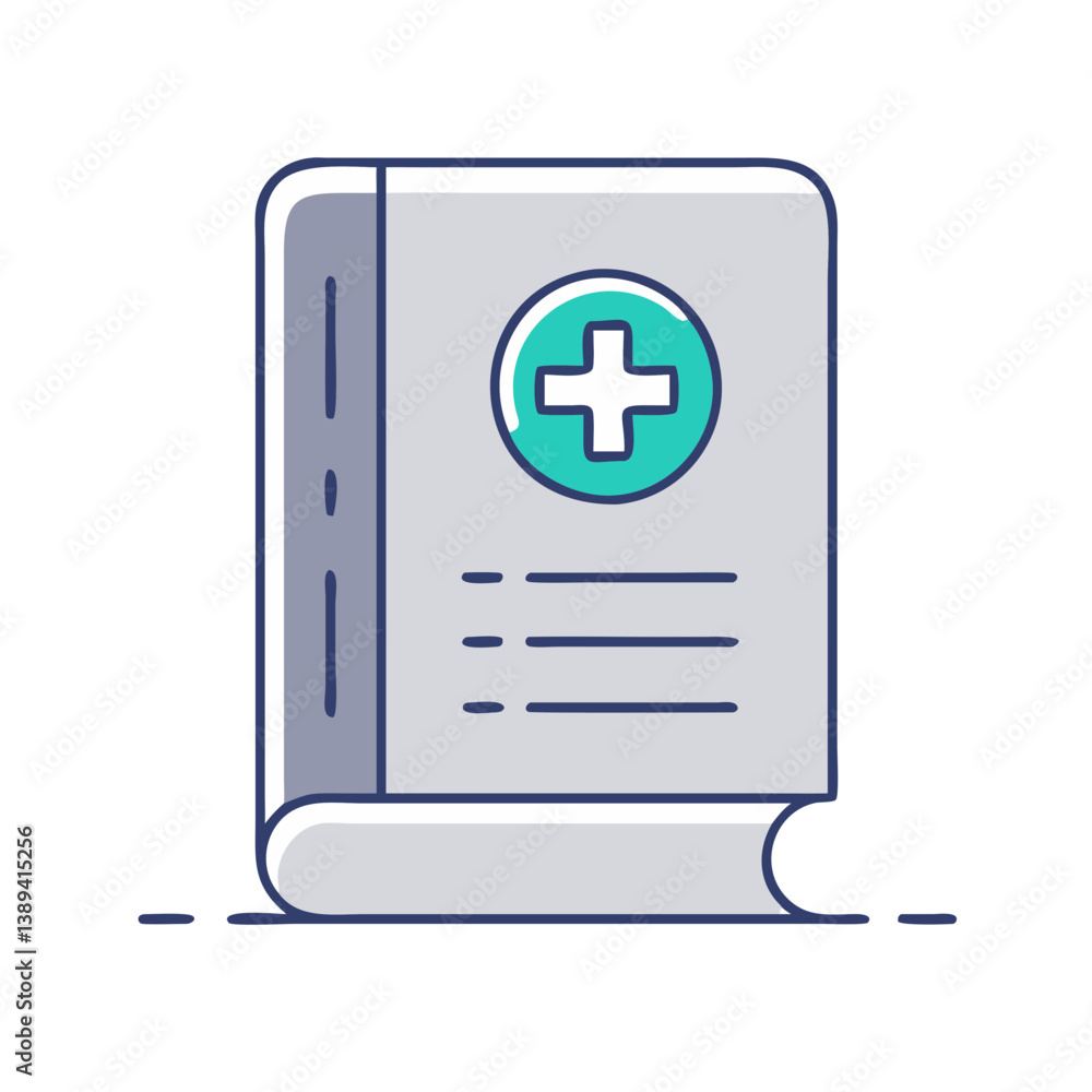 Obraz premium Flat icon of a closed medical book with a cross symbol, representing healthcare knowledge, medical education, and reference guides, used in learning or clinical environments 