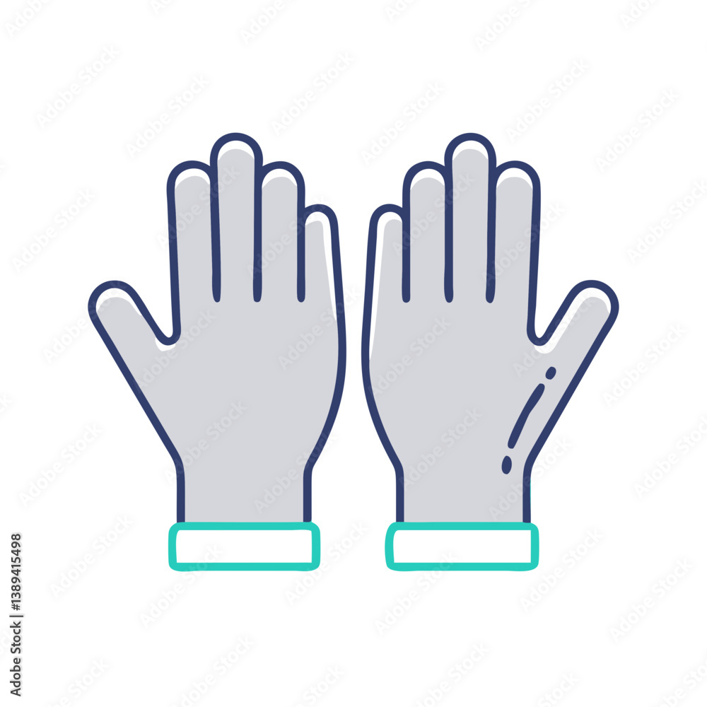 Illustration of two gloved hands showing a gesture, symbolizing safety and protection in various settings, ideal for health and wellness themes, safety training, or hygiene campaigns. Illustration of two gloved hands showing a gesture, symbolizing safety and protection in various settings, ideal for health and wellness themes, safety training, or hygiene campaigns.