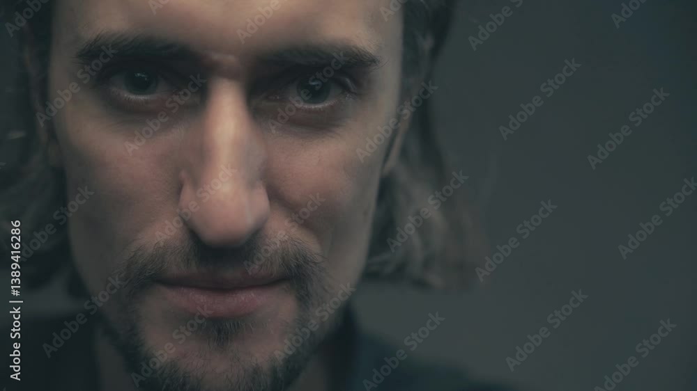 Intense Close-Up of a Man's Evolving Emotions in Dramatic Lighting Intense Close-Up of a Man's Evolving Emotions in Dramatic Lighting