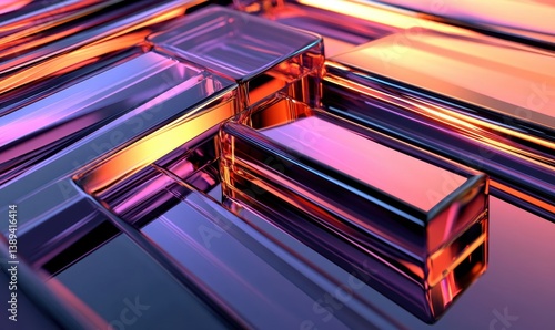 Abstract glass blocks, vibrant colors, reflective surface, modern design, tech background, ideal for website headers