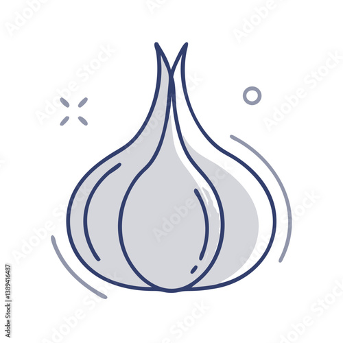 Stylized illustration of garlic cloves, showcasing freshness and health benefits, a culinary staple in cooking and natural remedies, symbolizing flavor enhancement and nutrition.