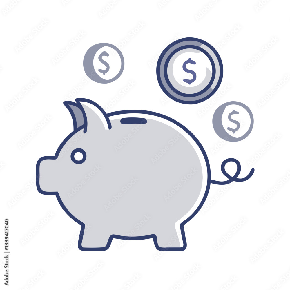 A cute gray piggy bank with coins, symbolizing savings and financial planning, representing investment, budget management, and the importance of saving for future goals. A cute gray piggy bank with coins, symbolizing savings and financial planning, representing investment, budget management, and the importance of saving for future goals.