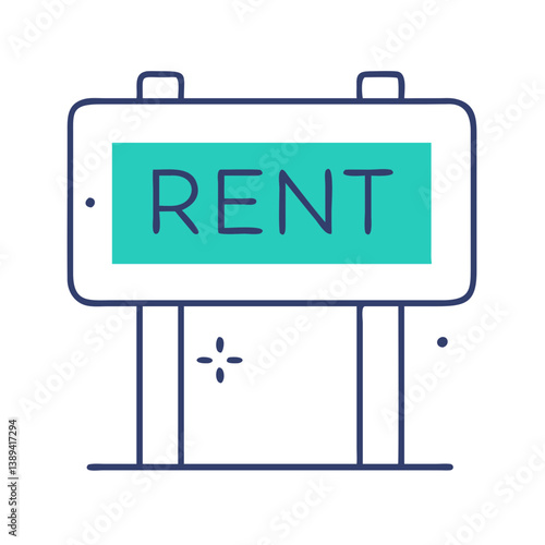 A bold "RENT" sign in a modern minimalist design, representing real estate leasing options, property rental advertisement, and the housing market dynamics in urban environments.