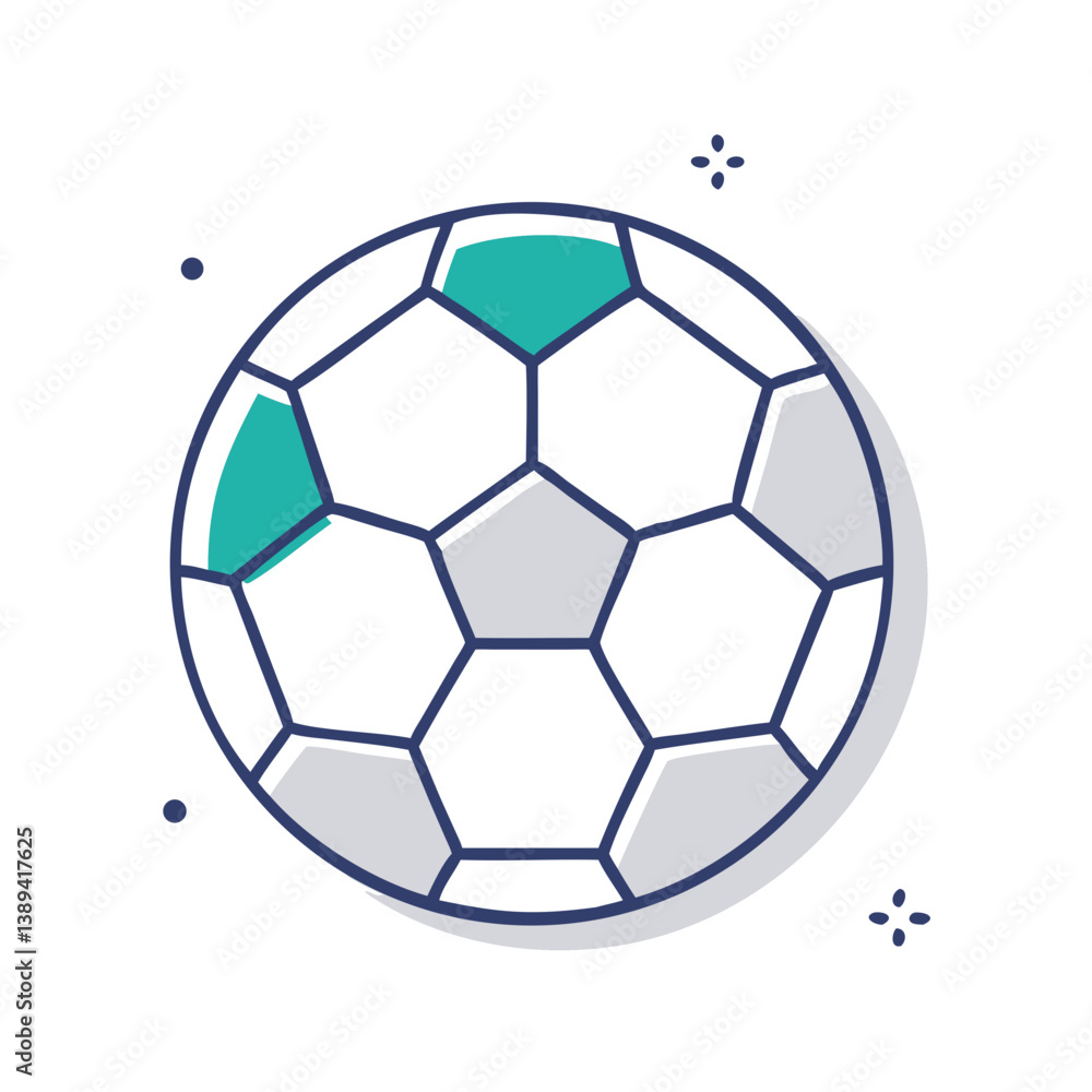 Fototapeta premium A vector illustration of a soccer ball, showcasing its geometric design and patterns, perfect for sports graphics, event promotions, and conveying the spirit of teamwork and athleticism.