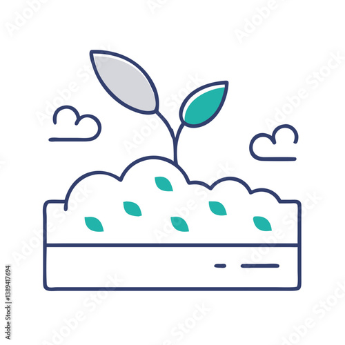 Flat icon of a green plant sprout growing from soil, symbolizing nature, agriculture, growth, sustainability, and organic farming, designed in a clean and minimal vector style
