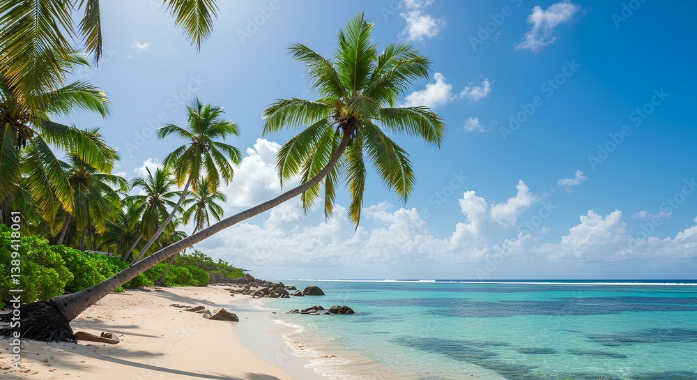 Obraz premium Idyllic Beach Scene with White Sand and Blue Sky