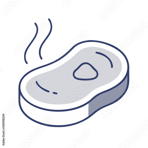 Illustration of a sizzling steak on a white background, representing culinary delights, food preparation, and the enjoyment of cooking and dining experiences in a modern kitchen setting.