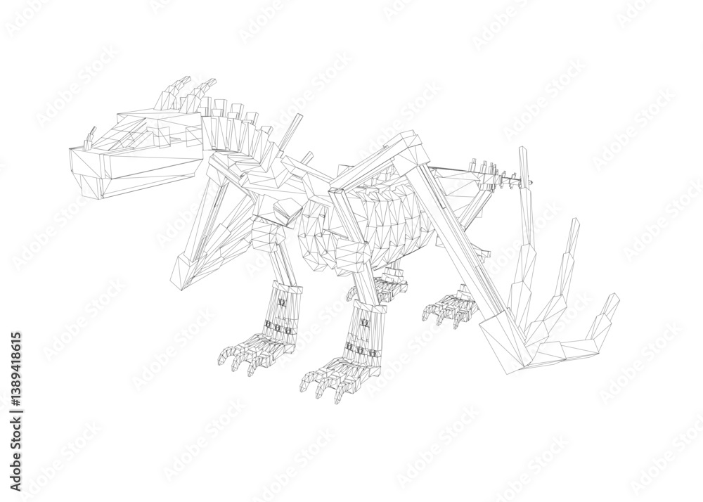 Obraz premium The image is a black and white drawing of a skeletonized dragon. The dragon has a skeletonized body and wings, giving it a ghostly appearance