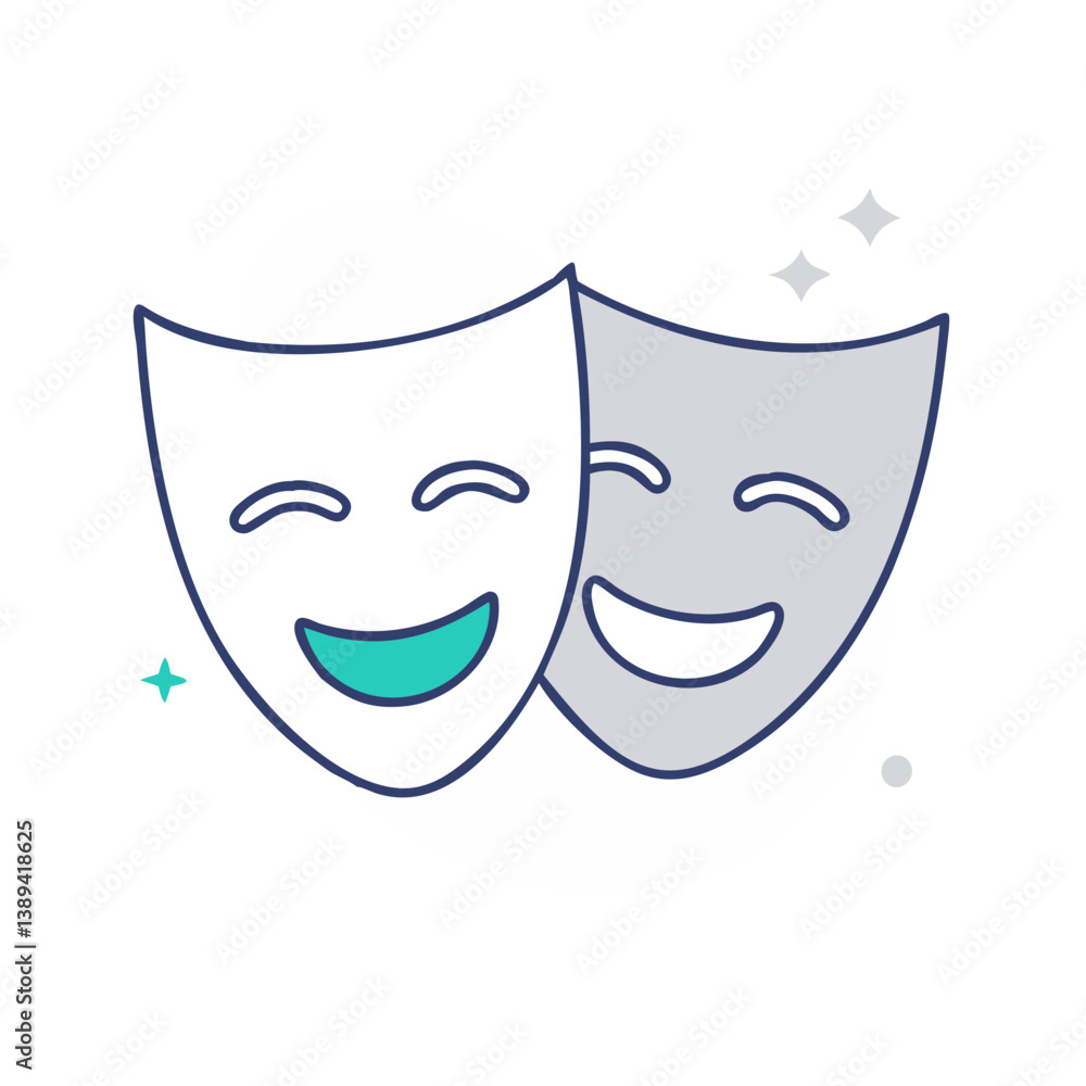 Vector illustration of happy comedy and tragedy masks representing emotions, performing arts, theatre appreciation, symbolizing the complexity of human feelings and artistic expression Vector illustration of happy comedy and tragedy masks representing emotions, performing arts, theatre appreciation, symbolizing the complexity of human feelings and artistic expression