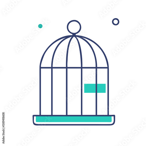 A minimalistic birdcage illustration, representing freedom and confinement, a modern design concept ideal for discussions around personal growth, creative projects, and environmental themes.