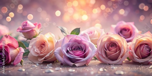 A Delicate Arrangement of Pastel Roses with Gentle Light and Sparkling Accents