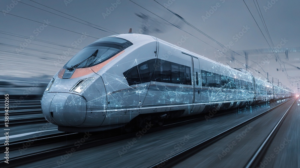 Fototapeta premium High-Speed Bullet Train in Motion with Double Exposure Effect