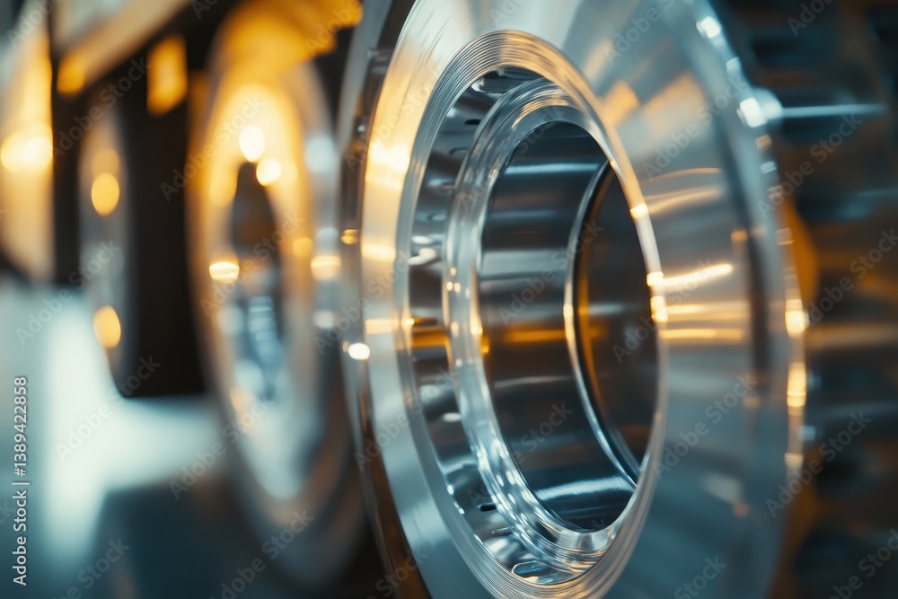 Fototapeta premium Close up view of polished metal machined components